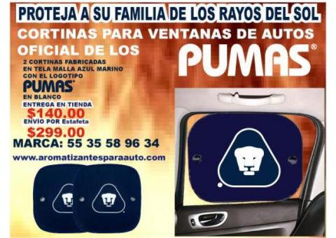 PARASOLES PUBLICITARIOS PARA AUTO PARA VENTANAS TRASERAS CON EL LOGOTIPO OFICIAL DE LOS PUMAS.